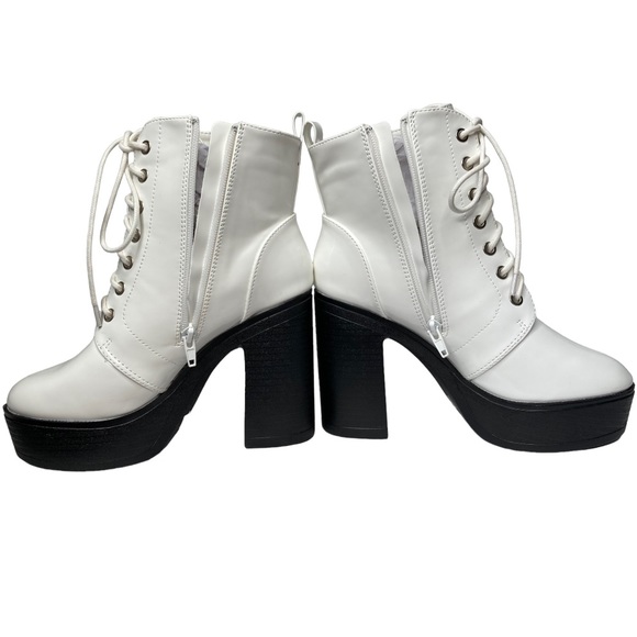 ALLEGRA K White Patent Leather Platform Lace Up Chunky Heel Combat Boots, 7.5 - Picture 8 of 13